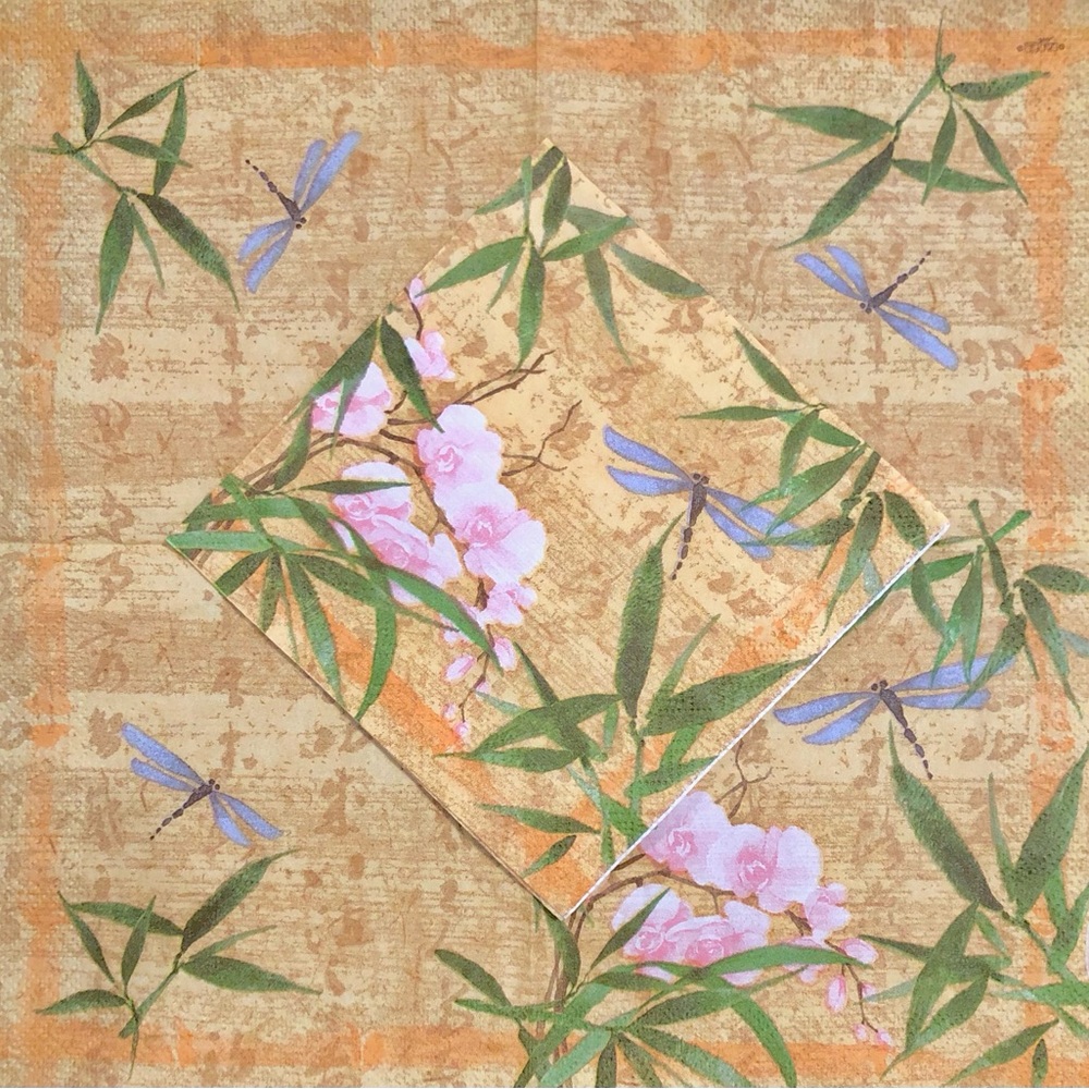 Two (2) Orchid and Dragonfly Decoupage Cocktail Napkins by Paper Art
